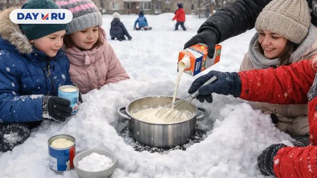 Домашнее мороженое готовят прямо на морозе