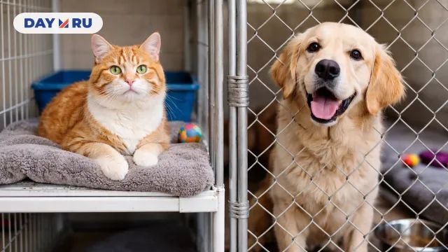Кошка и собака в приюте