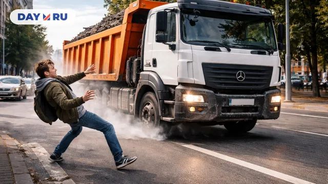 Экстренное торможение, самосвал