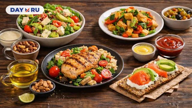 Блюда на старом деревянном столе