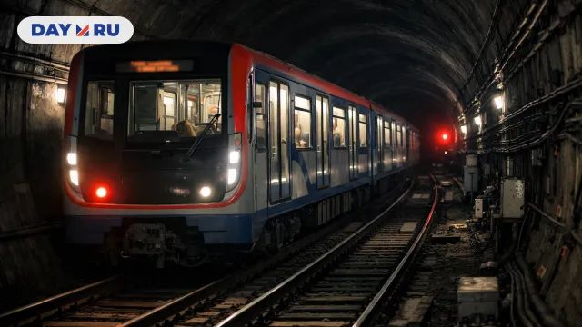 Поезд в темном туннеле метро