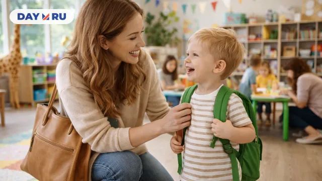 Мама забирает ребёнка из сада