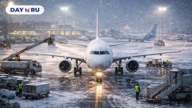 Вылет самолёта задержан сильным снегопадом