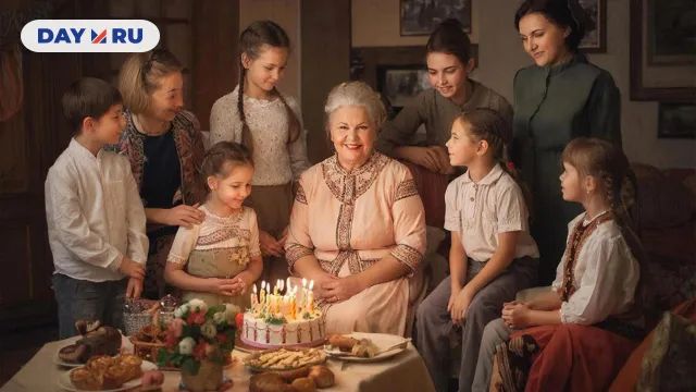 Пожилая женщина отмечает день рождения