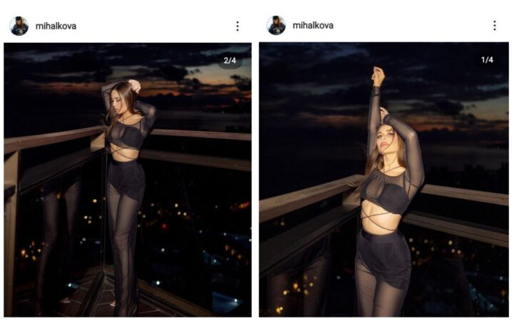 Юлия Михалкова на балконе в прозрачной одежде