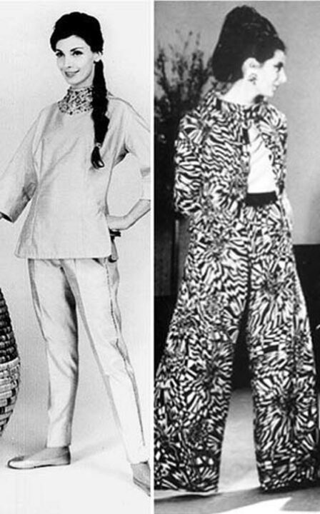 Изначально брюки «дворцовой пижамы» были прямыми и укороченными, и только к концу 1960-х они стали широкими и свободными. Такими они и дошли до наших дней.